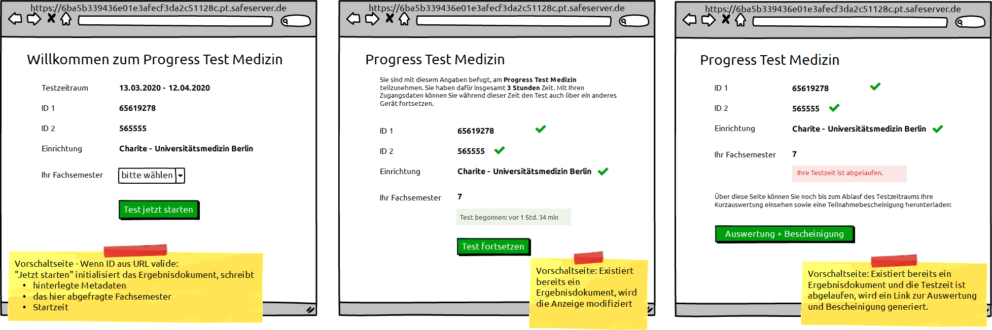 Schemazeichnung der Einstiegsseite
zum Starten des Tests
