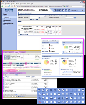 Softwareoberfläche,
Layoutskizzen, Änderungsempfehlungen, Icons