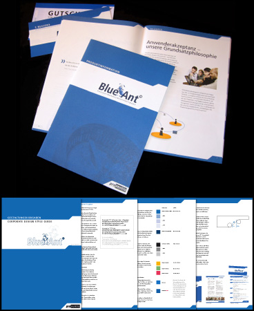 Produktbroschüre, 
		Infoflyer, Gutschrift-Coupon und Seiten aus dem Design Manual